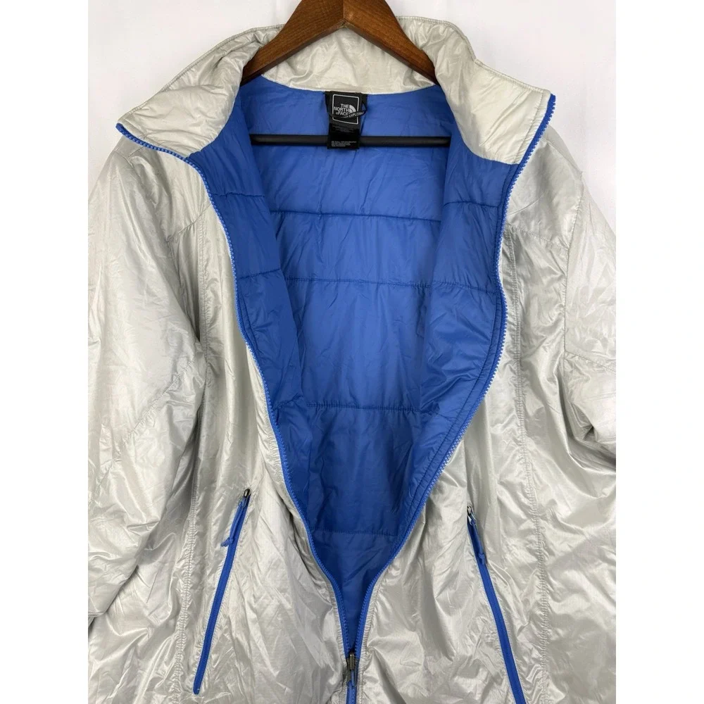 The North Face Puffer Jacket Mens Sz . XL Silver Metallic Full Zip Blue Accent